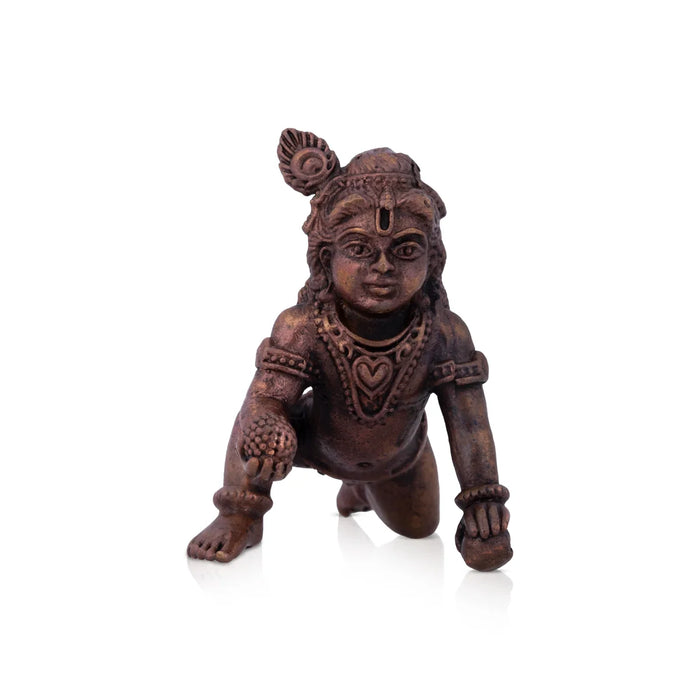 Krishnan Statue - 2 x 2.5 Inches | Copper idol/ Crawling Krishna Idol for Pooja/ 100 Gms Approx