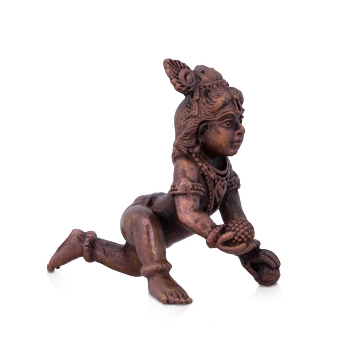 Krishnan Statue - 2 x 2.5 Inches | Copper idol/ Crawling Krishna Idol for Pooja/ 100 Gms Approx