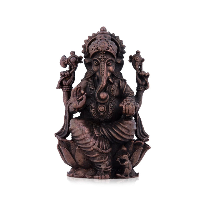 Ganesh Murti - 2.5 x 1.5 Inches | Copper Idol / Ganesh Sitting On Lotus for Pooja/ 190 Gms Approx