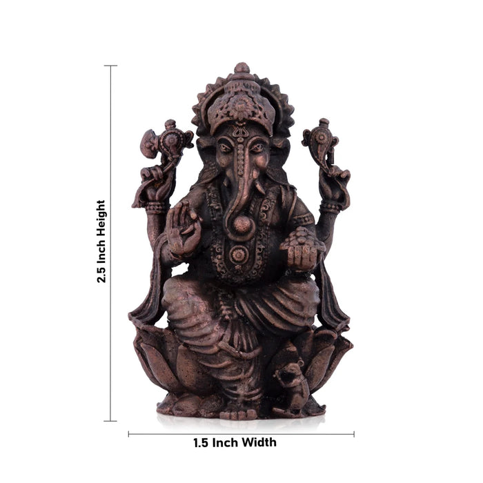 Ganesh Murti - 2.5 x 1.5 Inches | Copper Idol / Ganesh Sitting On Lotus for Pooja/ 190 Gms Approx