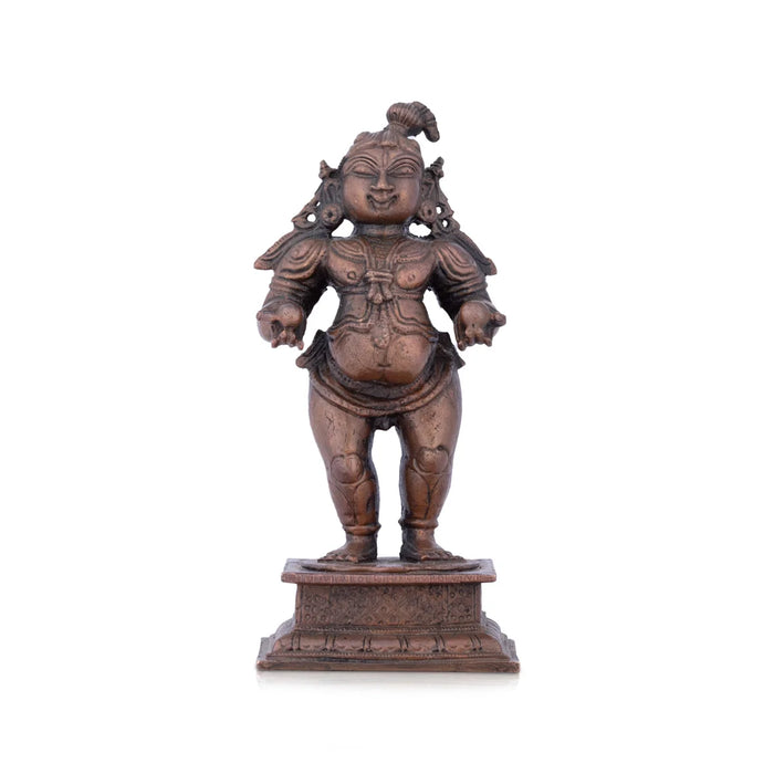 Krishnan Statue - 4.5 x 2 Inches | Copper idol/ Krishna Statue Standing With Laddu Idol for Pooja/ 445 Gms Approx