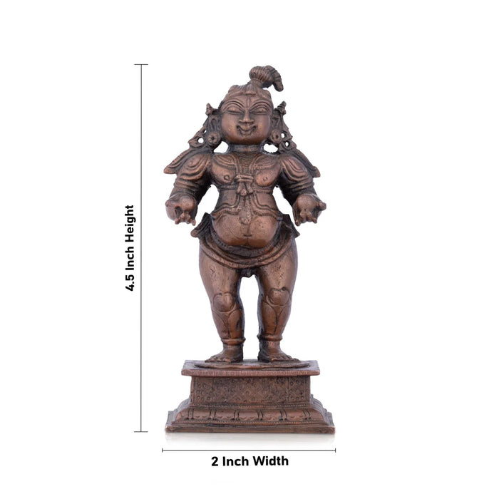 Krishnan Statue - 4.5 x 2 Inches | Copper idol/ Krishna Statue Standing With Laddu Idol for Pooja/ 445 Gms Approx