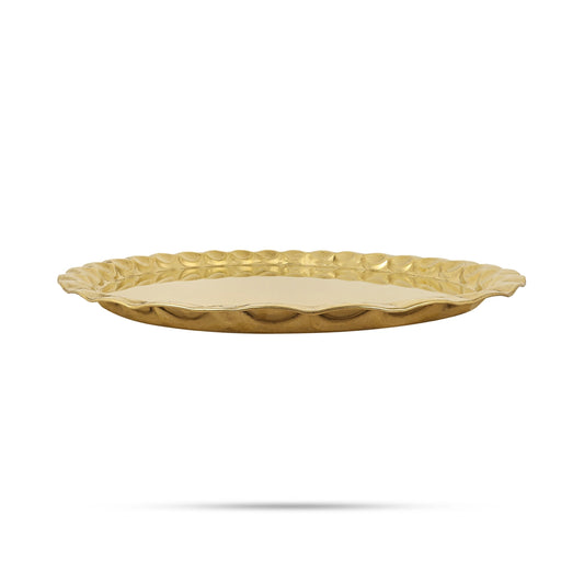 Brass Thambulam Thattu - 16 Inches | Floral Engraved Thamboolam Plate/ Brass Plate For Pooja Ceremonies - Pooja Plate & Tray