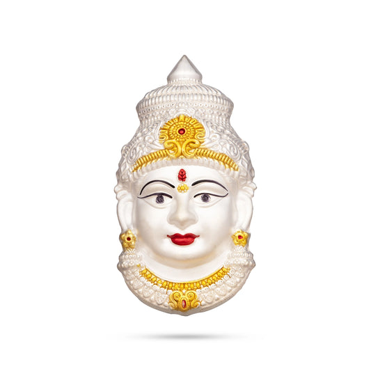 Varalakshmi Face - 6.5 x 3.75 Inches | German Silver Ammavari Face/ Devi Face for Deity Decor/ 95 Gms Approx - Head & Face Accessories