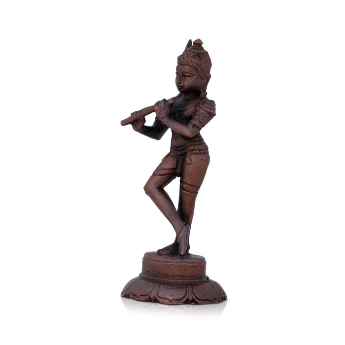 Krishnan Statue - 4 x 1.5 Inches | Copper idol/ Krishna Idol for Pooja/ 170 Gms Approx