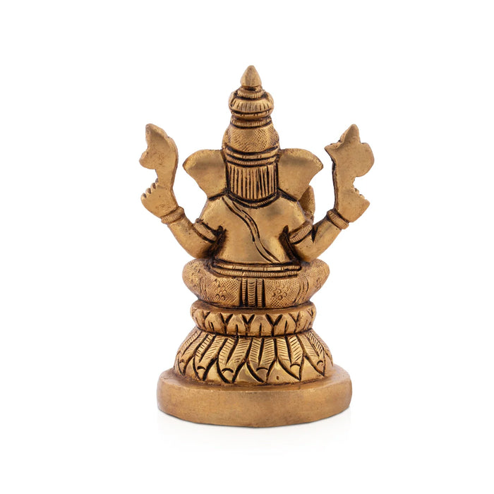 Ganesh Murti - 4.5 x 3 Inches | Antique Brass Statue/ Vinayaka Idol for Pooja / 680 Gms Approx