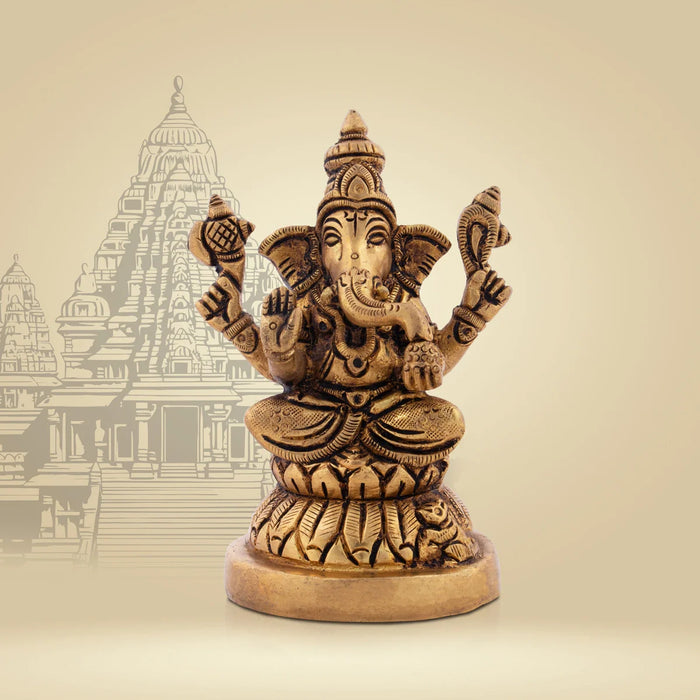 Ganesh Murti - 4.5 x 3 Inches | Antique Brass Statue/ Vinayaka Idol for Pooja / 680 Gms Approx