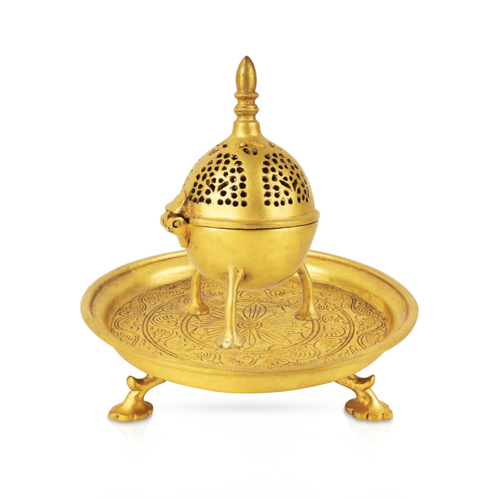 Sambrani Stand - 9 x 8 Inches | Antique Brass Dhoop Stand/ Dhoop Holder for Pooja