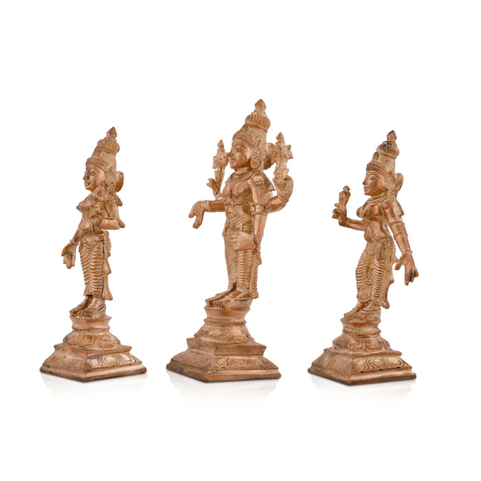 Perumal Sridevi Bhudevi Idol – 6.5 x 3 Inches | Panchaloha Idol/ Perumal with Sridevi Bhudevi Statue/ 1055 Gms Approx
