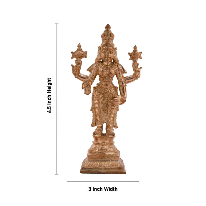 Perumal Sridevi Bhudevi Idol – 6.5 x 3 Inches | Panchaloha Idol/ Perumal with Sridevi Bhudevi Statue/ 1055 Gms Approx