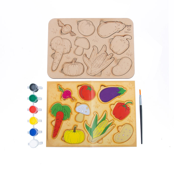 Wooden Puzzle - 10 x 7 Inches | Paintable Toy Vegetables Puzzle Box/ Puzzle Toy for Kids