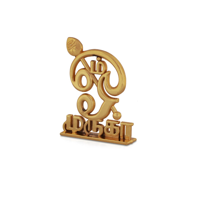 Om Statue - 3 x 2 Inches | Aluminium Tamil Om Stand/ Gold Polish Om Idol for Car Dashboard