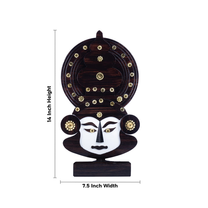 Kathakali Head with Stand - 14 x 7.5 Inches | Wooden Wall Hanging/ Kathakali Carved Face for Home