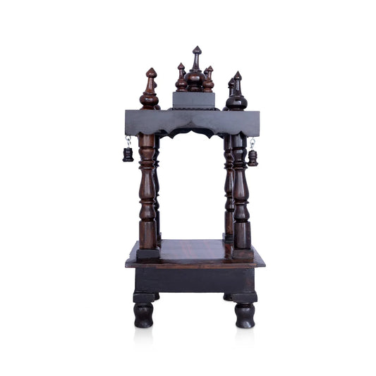 Pooja Mandir With Base - 8 x 8 inches | Puja Stand/ Mandapam/ Wooden Temple For Home And Pooja Room - Home Puja Mandir