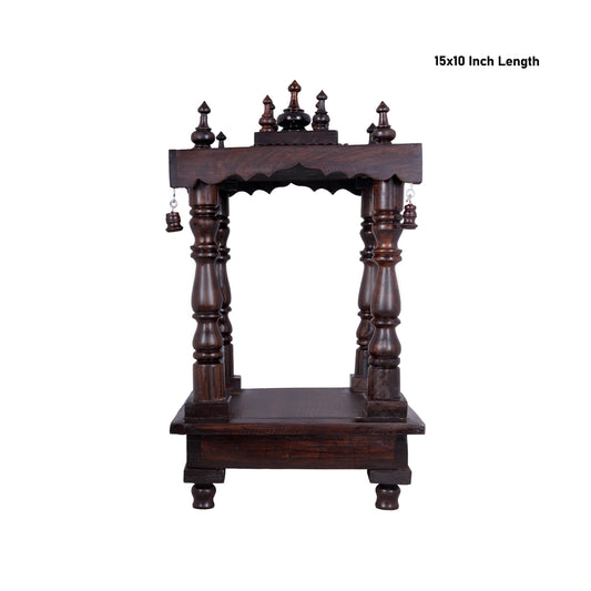 Open Pooja Mandir With Base - 15 X 10 Inches | Puja Stand/ Mandapam/ Wooden Temple For Home And Pooja Room - Home Puja Mandir