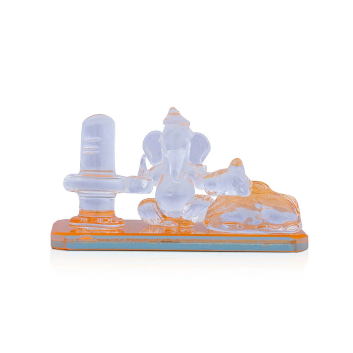 Shivaling Ganesh Nandi Statue - 2 x 3 Inches | Crystal Ganpati Murti/ Crystal Shivling/ Crystal Nandi for Pooja