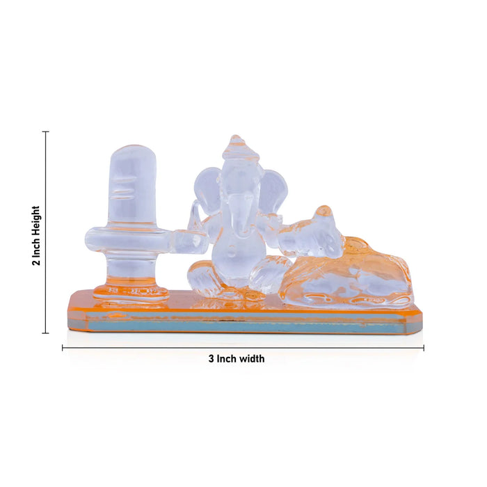 Shivaling Ganesh Nandi Statue - 2 x 3 Inches | Crystal Ganpati Murti/ Crystal Shivling/ Crystal Nandi for Pooja