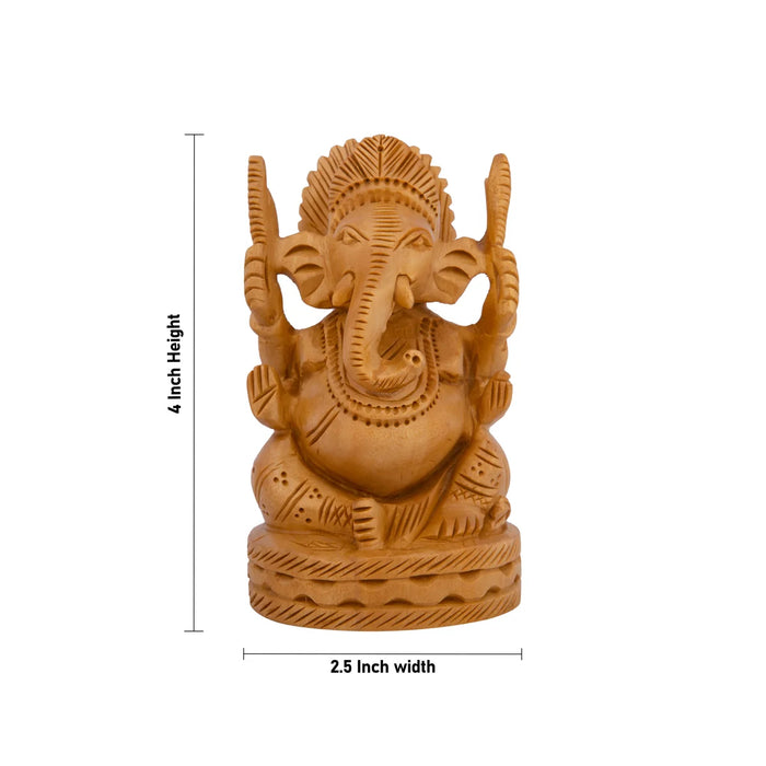 Ganesh Murti - 4 x 2.5 Inches | Wooden Ganpati Murti/ Vinayaka Idol for Home