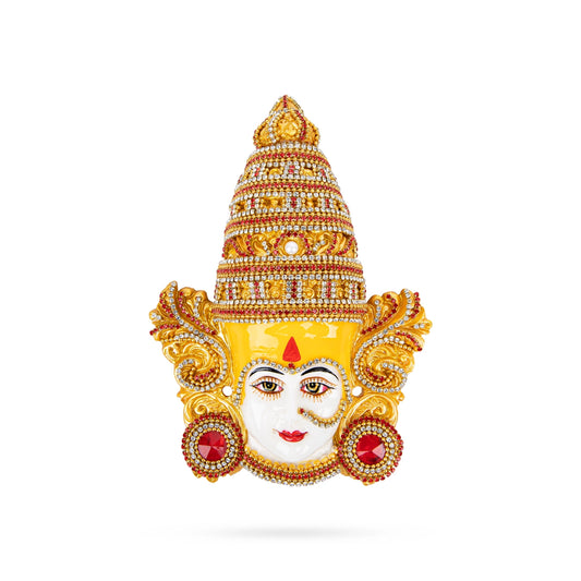 Devi Face - 7 x 5.5 Inches | Marble Dust Ammavari Face/ Decorative Devi Mukhavata for Deity Decor - Head & Face Accessories
