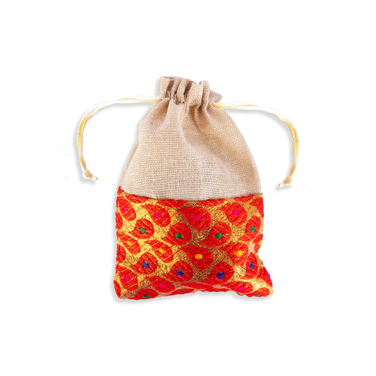 Thamboolam Bag Set - 7 x 5 Inches | 5 Pcs / Brocade Jute Material Potli Bag/ Tambula Bag for Wedding - Bags & Pouches