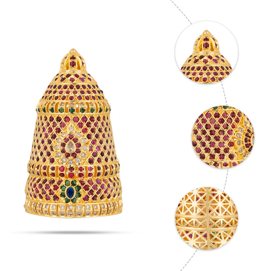 Full Crown - 2.5 x 1.5 Inches | Multicolour Full Stone Kireedam / Full Mukut / Full Kiridam for Deity - Head & Face Accessories
