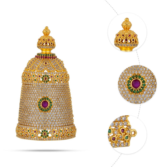 Half Crown - 3 x 1.5 Inches | Multicolour Stone Half Kireedam / Half Mukut / Half Kiridam for Deity - Head & Face Accessories