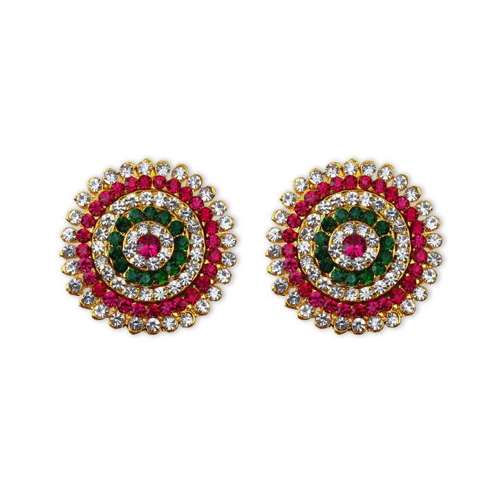 Stone Earring - 1.5 Inches Round | Stone Ear Studs/ Karnapathiram/ Multicolour Stone Jewellery for Deity