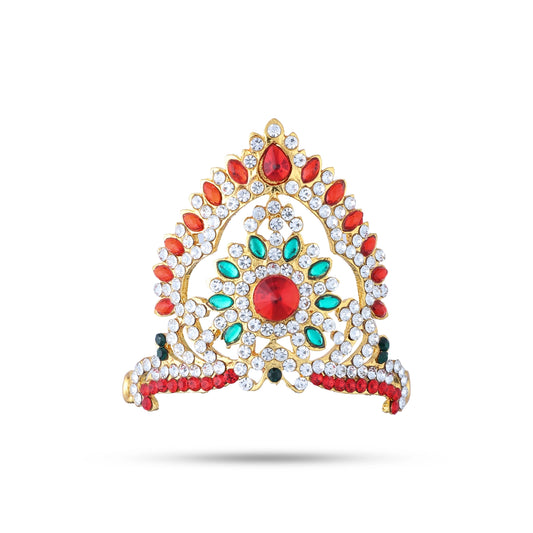 Stone Kireedam - 3 x 3 Inches | Kiridam/ Half Crown/ Multicolour Stone Mukut for Deity - Head & Face Accessories