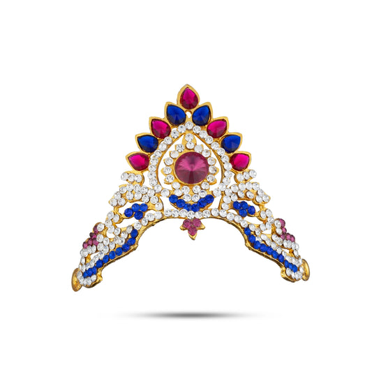 Half Crown - 3 x 3.25 Inches | Multicolour Stone Kireedam/ Stone Kiridam for Deity/ 35 Gms Approx - Head & Face Accessories