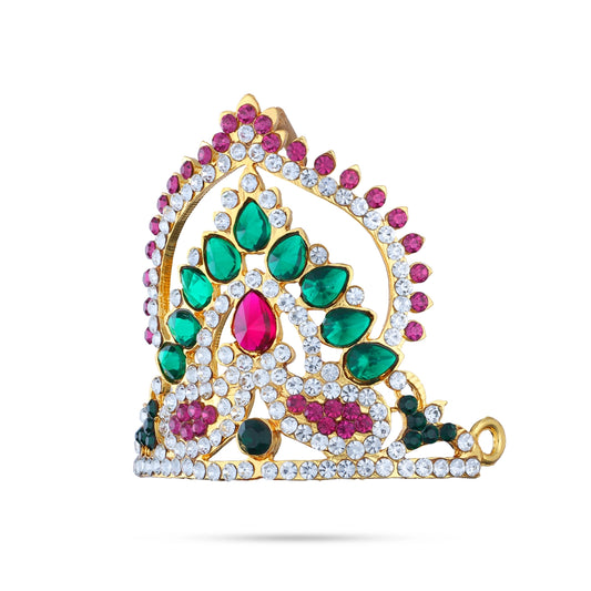 Stone Half Kireedam - 2.5 x 2.5 Inches | Kiridam/ Half Crown/ Multicolour Stone Mukut for Deity Decor - Head & Face Accessories