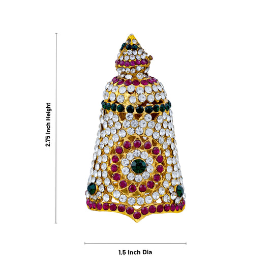 Stone Kireedam - 2.75 x 1.5 Inches | Full Crown/ Multicolour Stone Mukut/ Round Shape Kiridam for Deity/ 45 Gms - Head & Face Accessories