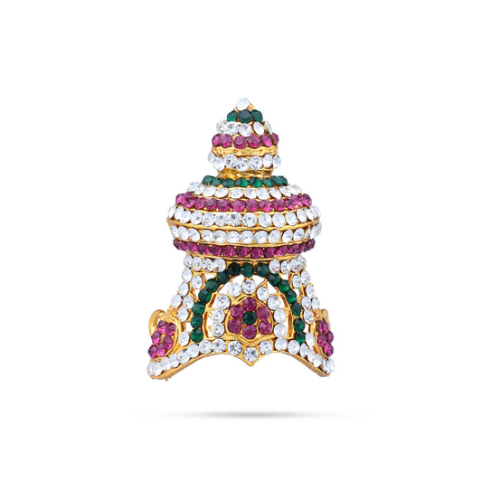Stone Half Kireedam - 2.75 x 1.5 Inches | Kiridam/ Half Crown/ Multicolour Stone Mukut for Deity Decor - Head & Face Accessories