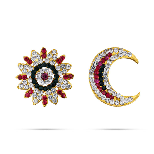 Stone Sun And Moon Pair - 1 x 1 Inch | Hair Accessories/ Stone Jewellery/ Sun Moon for Deity - Head & Face Accessories