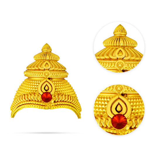 Half Crown - 2.25 x 2 Inches | Single Stone Kireedam/ Gold Polish Mukut/ Kiridam for Deity - Head & Face Accessories