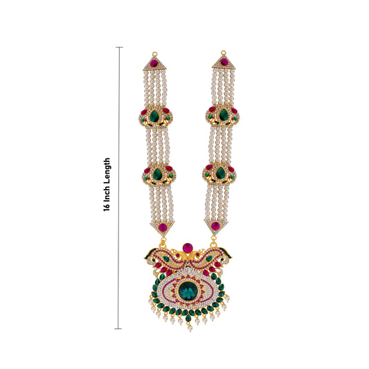 Stone Haram With Pendant - 16 Inches | 4 Line Moti Haram/ Multicolour Stone Artificial Jewelry for Deity - Neck & Body Accessories