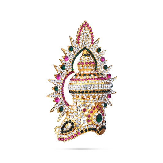 Stone Half Kireedam With Arch - 4.5 x 3.5 Inches | Kiridam/ Half Crown/ Multi Coloured Stone Mukut for Deity Decor - Head & Face Accessories