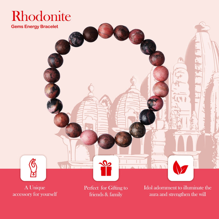 Rhodonite Bracelet - 2.5 Inches | Gemstone Bracelet/ Rhodonite Crystal Jewellery for Men & Women