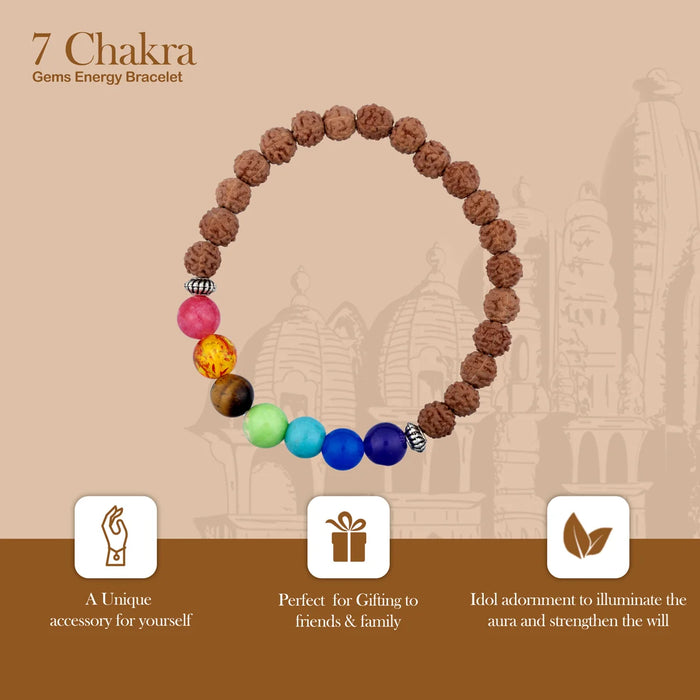 Seven Chakra Bracelet - 2.5 Inches | 7 Chakra & Rudraksha Hand Band for Men & Women