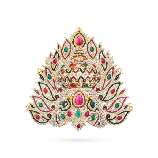 Stone Half Crown - 10 x 10.5 Inches | Stone Kireedam/ Multicolour Stone Mukut for Pooja - Head & Face Accessories