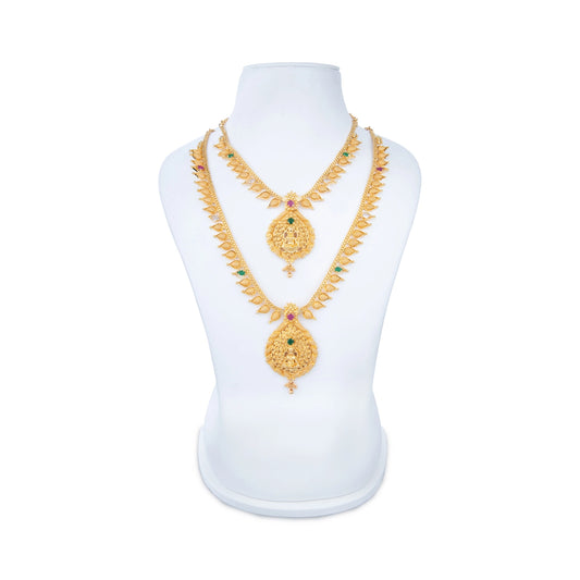 Haram Necklace Earring Set - 11 Inches | Gold Polish Jewelry Set/ Jewellery for Women/ 100 Gms Approx - Ethnic Wear Accessories
