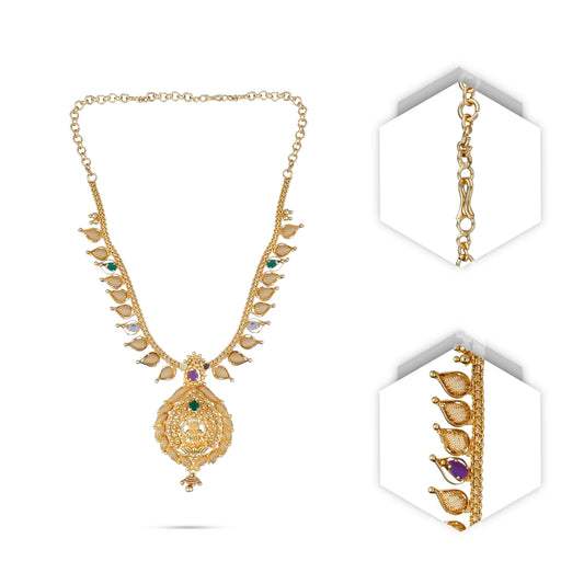 Haram Necklace Earring Set - 11 Inches | Gold Polish Jewelry Set/ Jewellery for Women/ 100 Gms Approx - Ethnic Wear Accessories