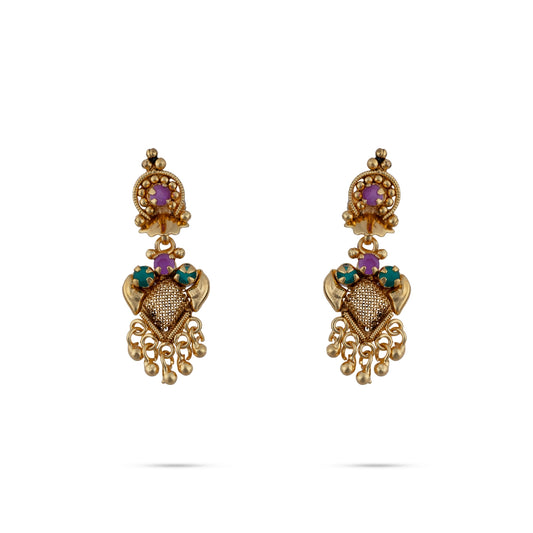 Haram Necklace Earring Set - 11 Inches | Gold Polish Jewellery Set/ Jewelry for Women/ 130 Gms Approx - Ethnic Wear Accessories