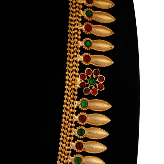 Kemp Haram - 11.5 Inches | Artificial Jewelry/ Gold Polish & Stone Design Bharatanatyam Jewellery for Dance - Bharatanatyam Jewellery