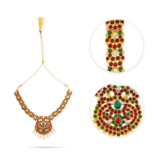 Kemp Necklace - 6 Inches | Artificial Jewelry/ Stone & Beads Design Bharatanatyam Jewellery for Dance - Bharatanatyam Jewellery