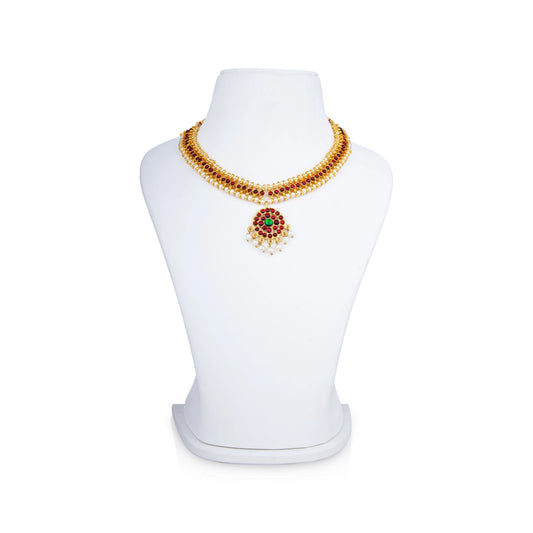 Kemp Stone Necklace - 6 x 8 Inches | Stone With Beads Artificial Jewelry/ Bharatanatyam Jewellery for Women - Bharatanatyam Jewellery