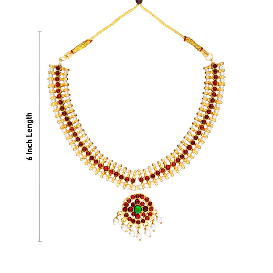 Kemp Stone Necklace - 6 x 8 Inches | Stone With Beads Artificial Jewelry/ Bharatanatyam Jewellery for Women - Bharatanatyam Jewellery