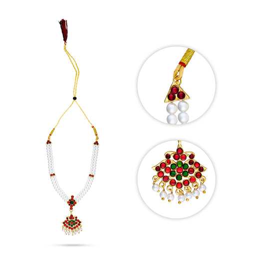 Kemp Moti Mala - 6 x 5 Inches | Bharatanatyam Jewellery/ Stone Necklace/ Artificial Jewelry for Women - Bharatanatyam Jewellery