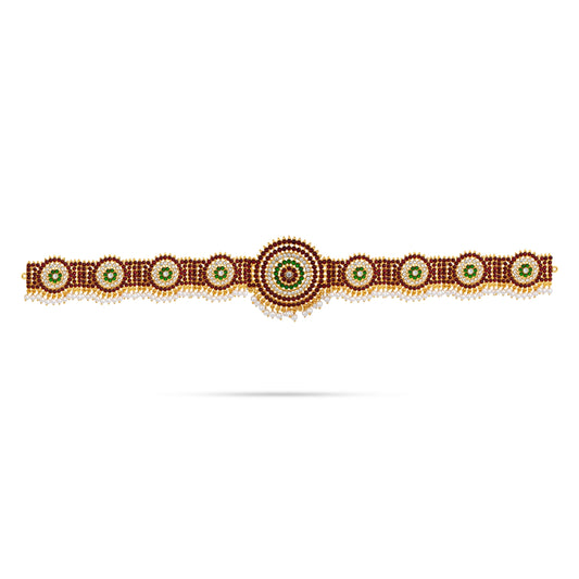 Stone Hip Belt - 19 x 2 Inches | Multicolour Stone & Pearls Waist Belt/ Kemp Bharatanatyam Ornament for Dance - Waist & Leg Accessories