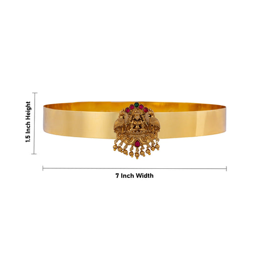 Kemp Hip Belt - 1.5 x 7 Inches | Gold Polish Jewelry/ Lakshmi Design Waist Belt/ Bharatanatyam Ornaments for Baby - Bharatanatyam Jewellery