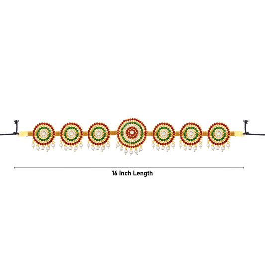 Kemp Hip Belt - 2 x 16 Inches | Multicolour Stone & Beads Design Bharatanatyam Jewellery for Dance - Bharatanatyam Jewellery